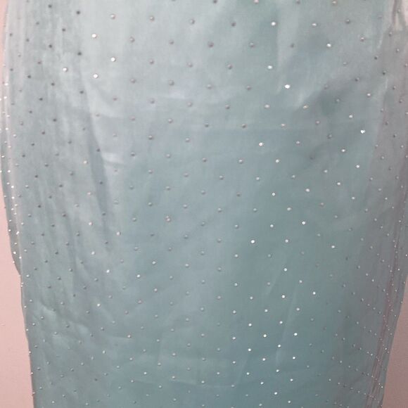 Vintage Turquoise Blue Formal Maxi Dress with Sparkles,Train, and Feathers - Picture 5 of 13